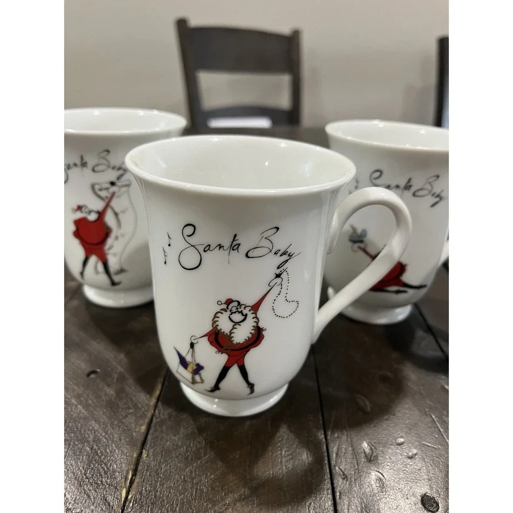 Pottery‎ Barn Santa Baby Christmas Coffee Mugs Set Of Four